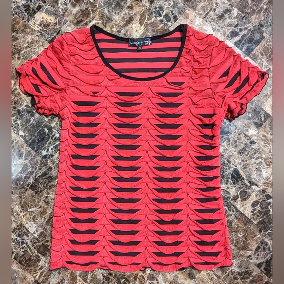 7 Wonders Tops - 5/$25 7Wonders Red and Black Ruffled Blouse
